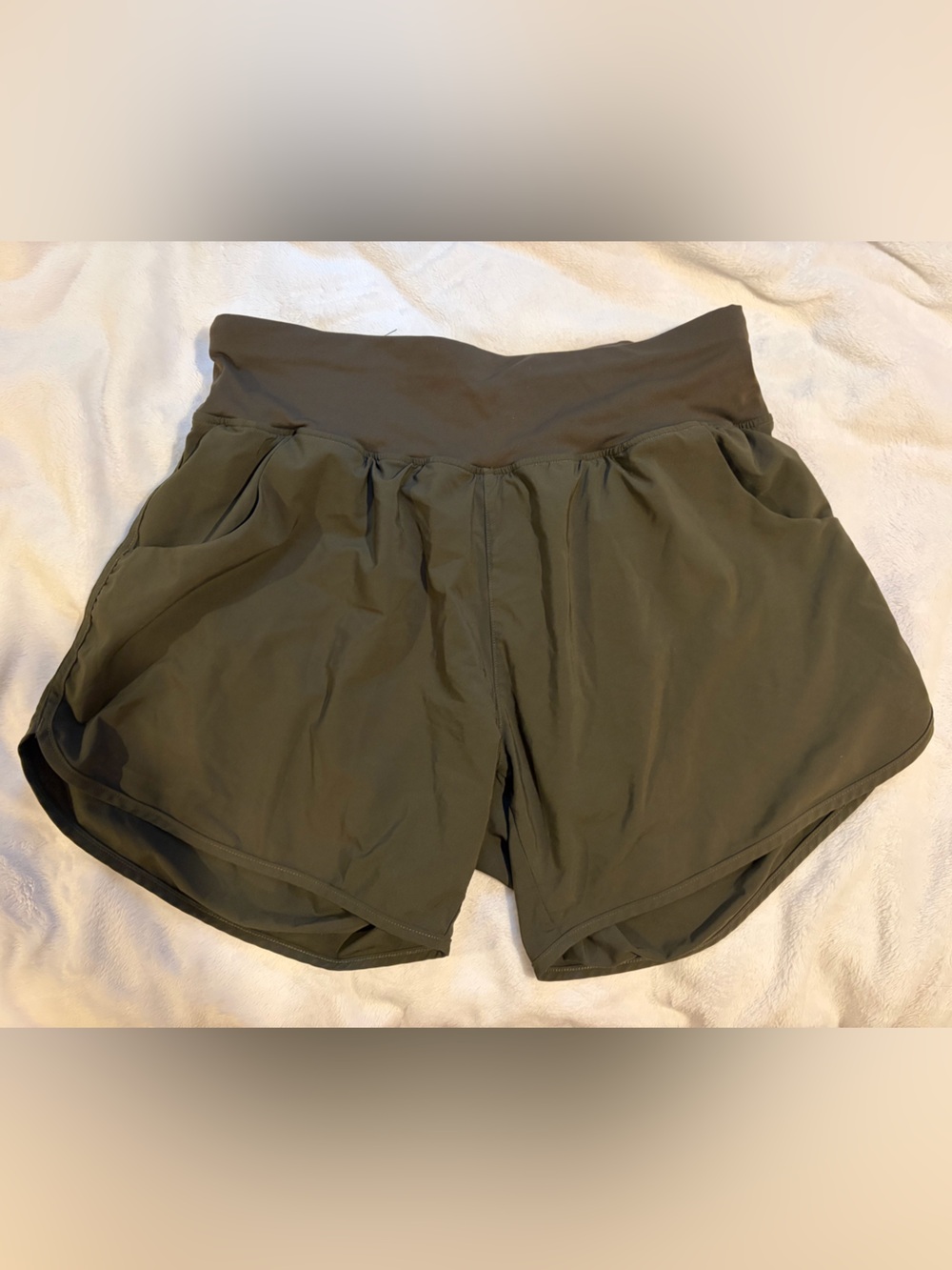 Olive Green High-Waist Athletic Shorts